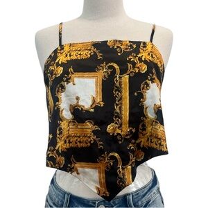 J FOR JUSTIFY - BLACK & GOLD Baroque Satin handkerchief Tank